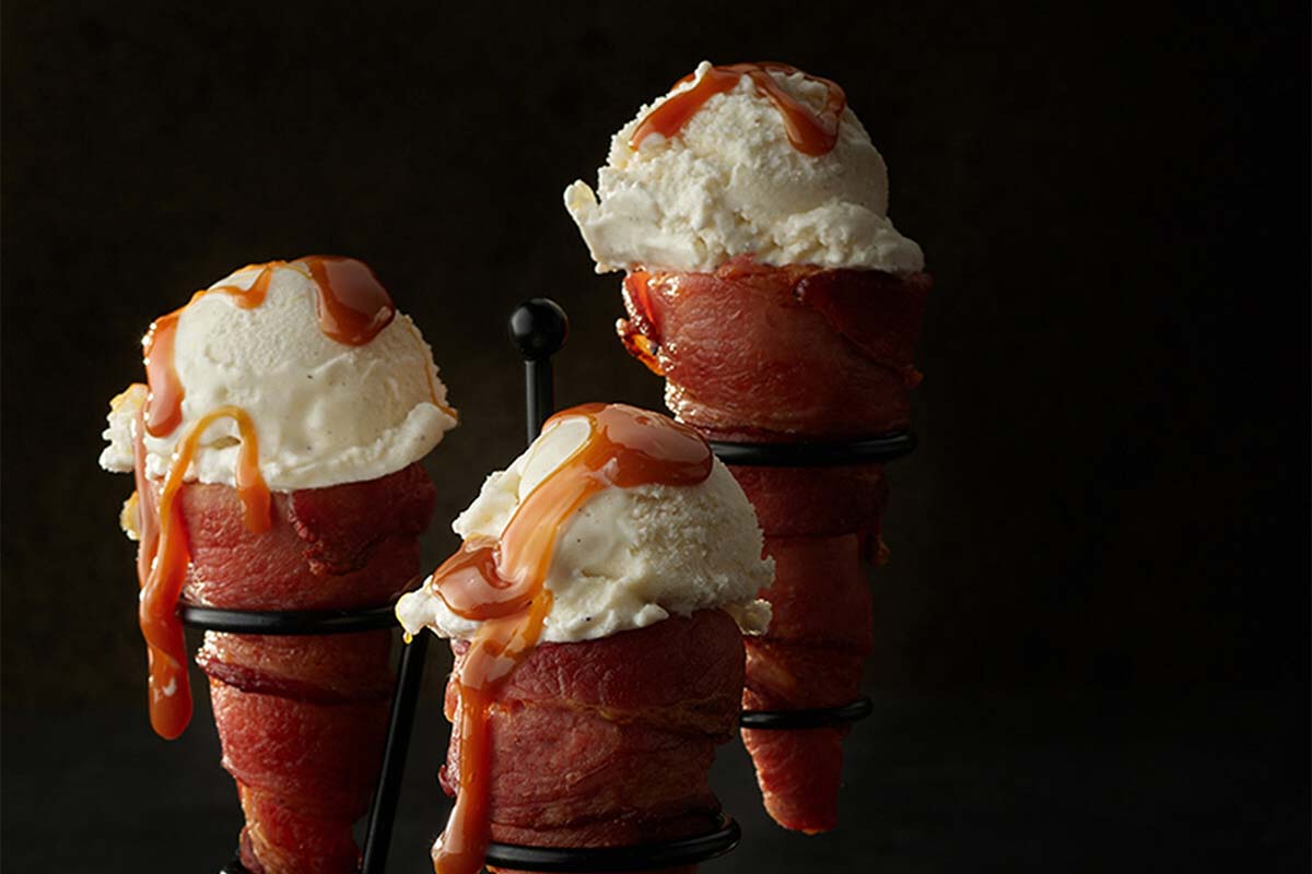 bacon wrapped ice cream cones