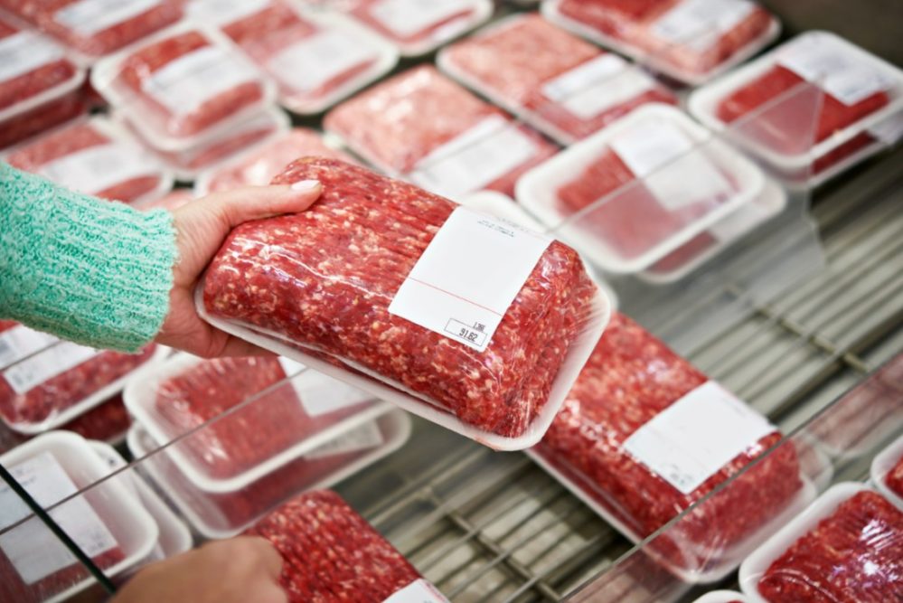 ground beef package at retail