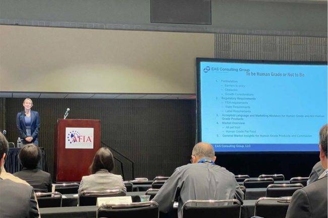 Carolyn Kennedy, an independent consultant at EAS Consulting Group LLC, giving a presentation at the  International Production and Processing Expo.