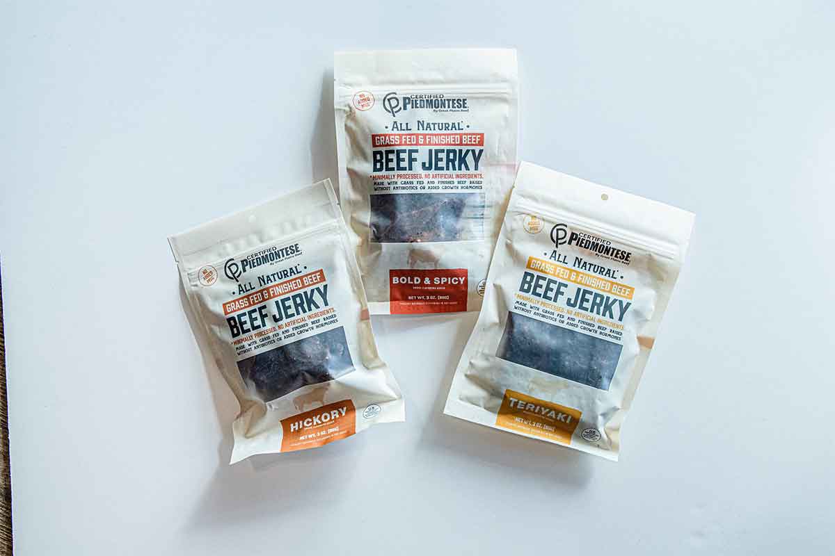 Three packages of Certified Piedmontese beef jerky