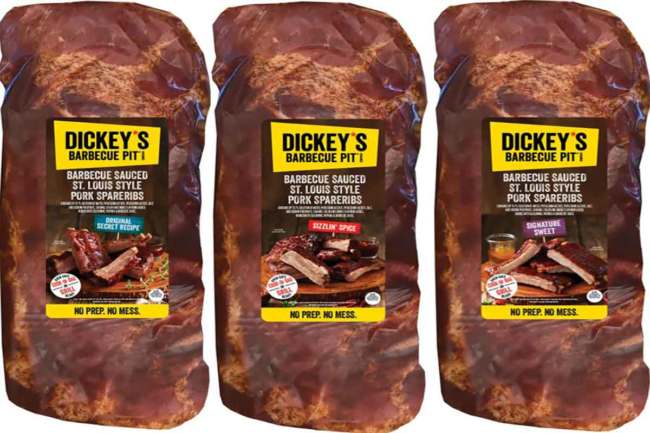 Three packs of Dickey's Barbecue Pit refrigerated ribs