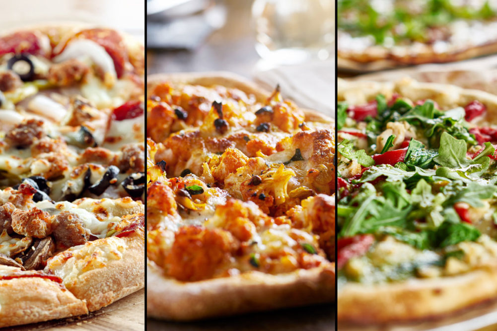 A collage of pizzas
