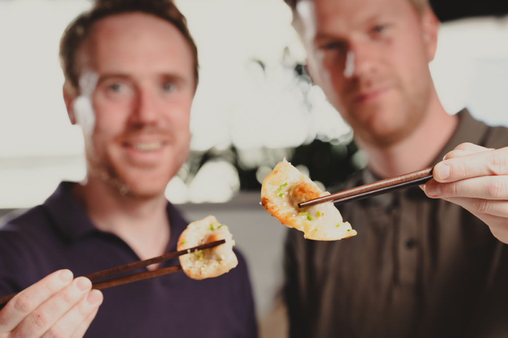 Meatable co-founders with pork dumplings