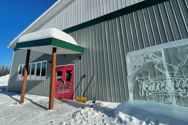 Tommy G's Meat & Sausage Company entrance with ice sculpture