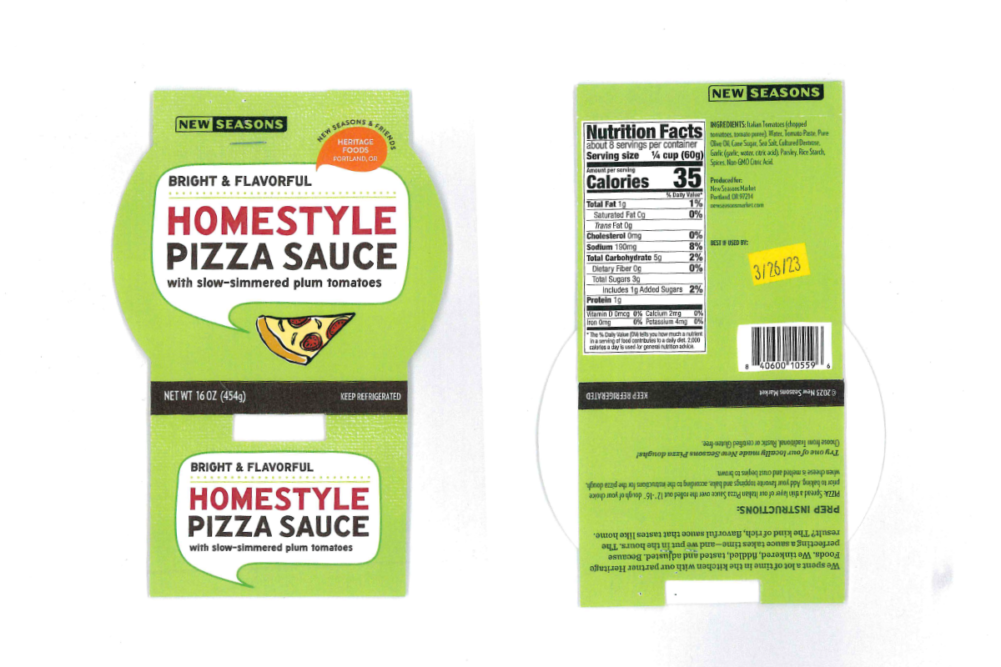 Homestyle pizza sauce label
