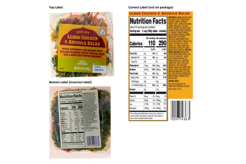 RTE chicken and arugula salad labels
