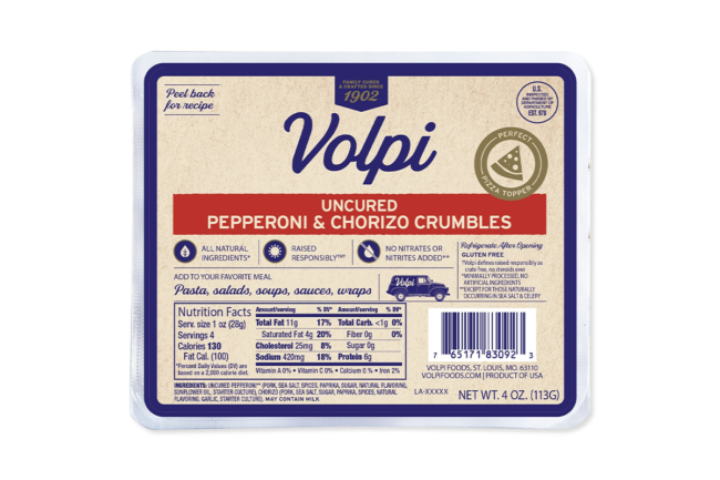 Volpi Foods Uncured Pepperoni and Chorizo Crumbles