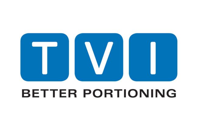 The letters TVI in white on blue background with Better Portioning in black letters underneath.