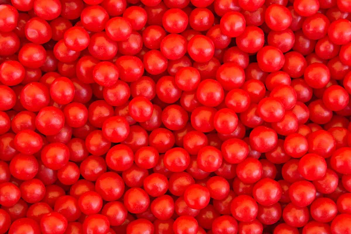 Close up picture of red candies