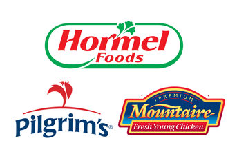 Hormel, Pilgrim's, and Mountaire logos