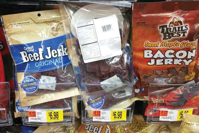 Oxygen absorbers are used in jerky packages to prevent the growth of fungi and micro-organisms.