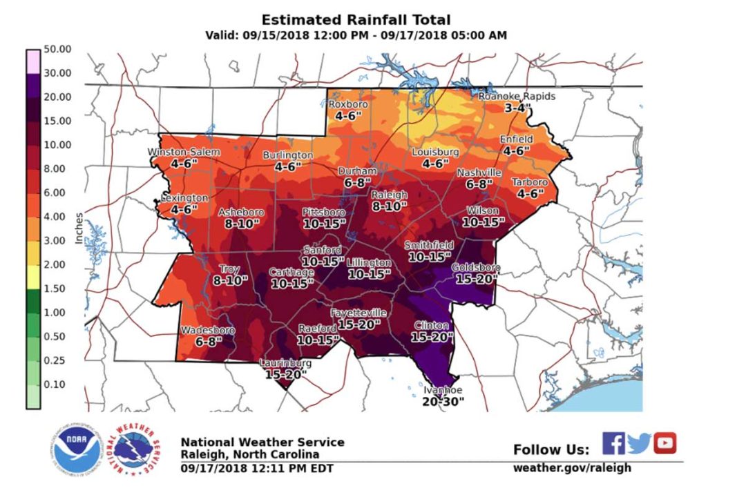 Rainfall totals for North Carolina